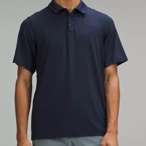 Lululemon mens true navy snap-front performance short sleeve polo